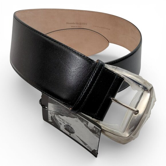 Alexander McQueen Unisex Black Geometric Buckle Leather High Belt (0213) main image 11